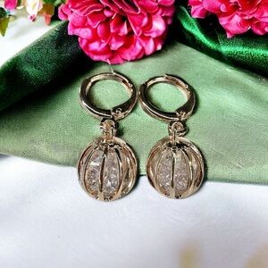 NEW Rose Goldtone Caged CZ Crystal Diamonds Dangle Drop Earrings